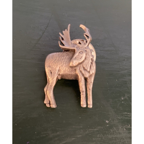 Vintage Maine Scene Moose Pewter Pin Made In Canada - Picture 1 of 3